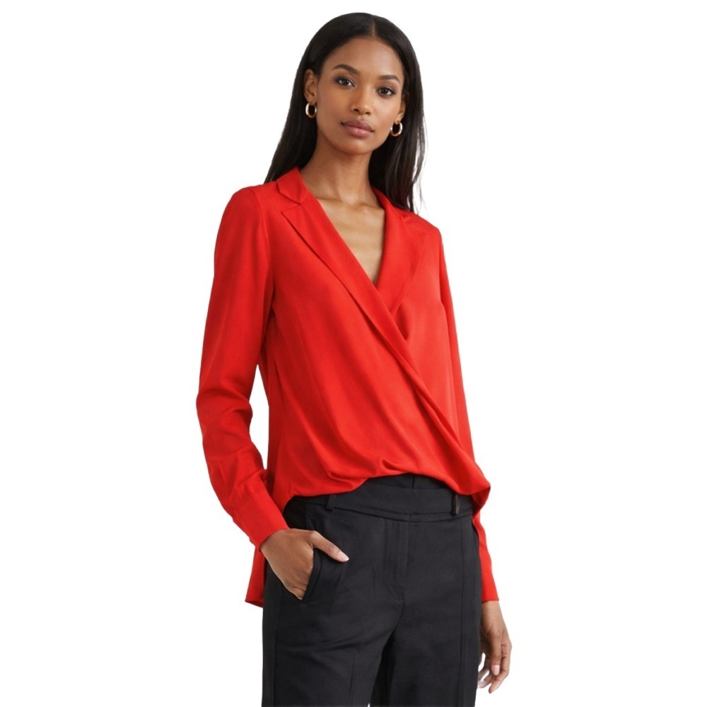 rag & bone Dean Drape Front Blouse in FIRE RED- Standout business casual ❤️Large